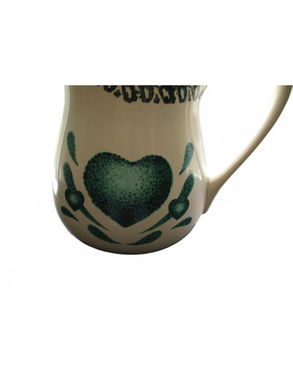 Vintage Green Heart Spongeware Ceramic Pitcher Farmhouse Decor